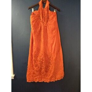 Anthropologie Orange Halter Backless Dress Size Small Petite New